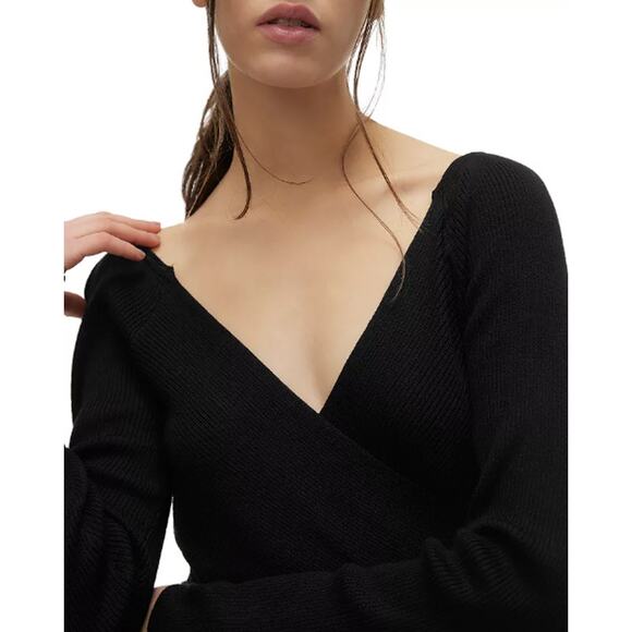NEW Vero Moda Black Ribbed Criss Cross Sweater Large V-Neck Wrap Long Sleeve NWT - Picture 5 of 12